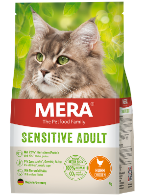 mera cats sensitive adult chicken (2 kg), dry food for cats, grain free & sustainable, with high meat content